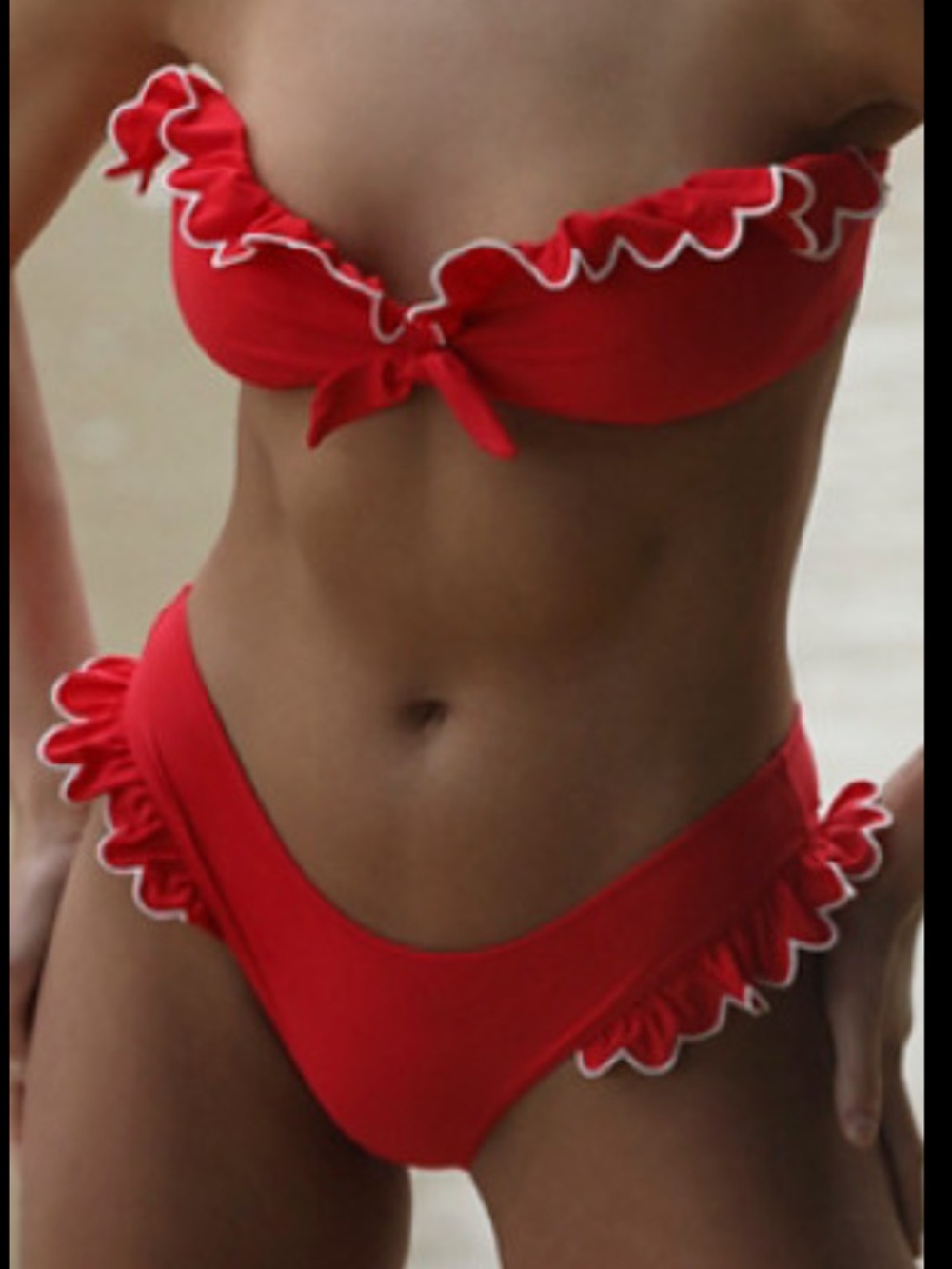 NWT Free People paper London Red Ruffled Bandeau Tie-Front Bikini set size S/M - Picture 3 of 12